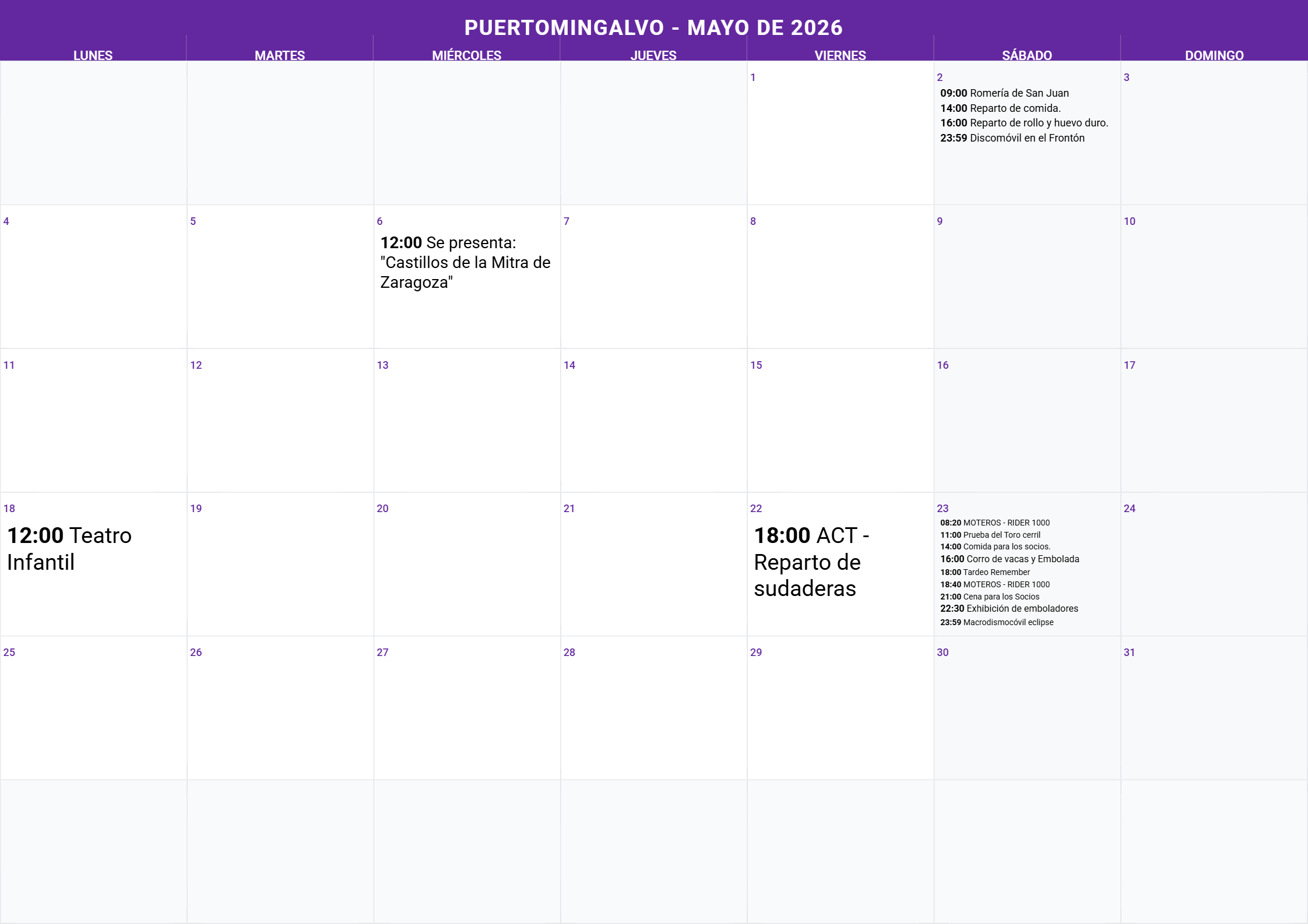 Calendario Mes 5
