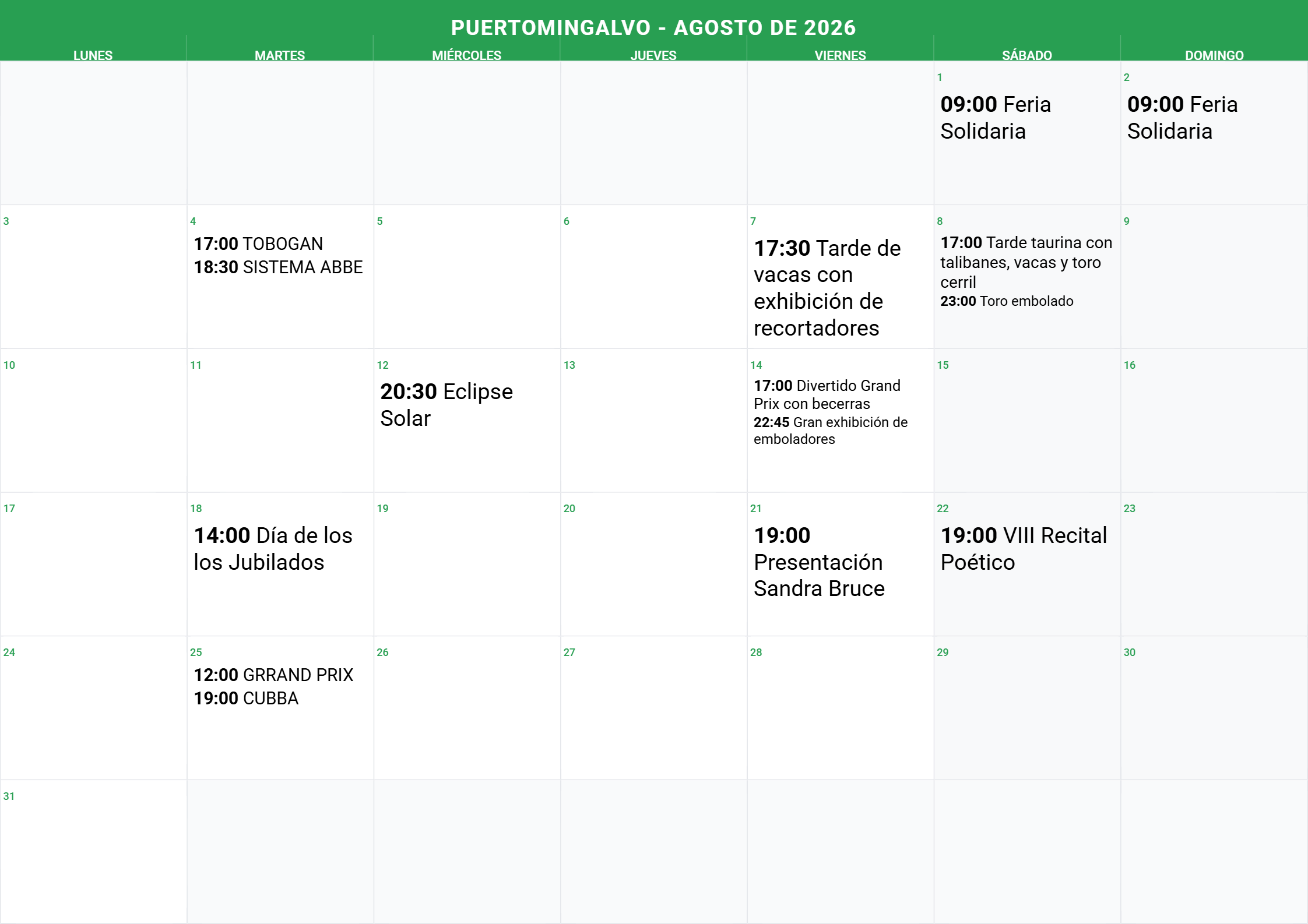 Calendario Mes 8